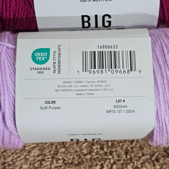 Lot of 4 Big Twist Value Yarn 380 Yds Each Varisty Gold/Yellow Plum Soft Purple - Picture 5 of 6